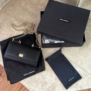 DOLCE & GABBANA Black Leather Miss Sicily Von Wallet on Chain